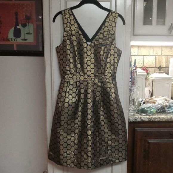 J.Crew Factory Sz. 2 New Metallic Dot Jacquard V-neck Dress Party Holiday - Picture 3 of 11